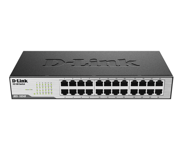 24 Port 100 Mbps Plug and Play Green D-Link DES 1024D Large Networking Switch - 3 Years Warranty
