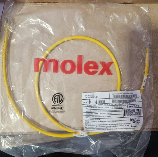 Molex CAT6 1M Yellow Patch Cord UTP